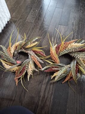 Autumn Wheat and Leaf Decorative Wreath Pair - Fall Colors